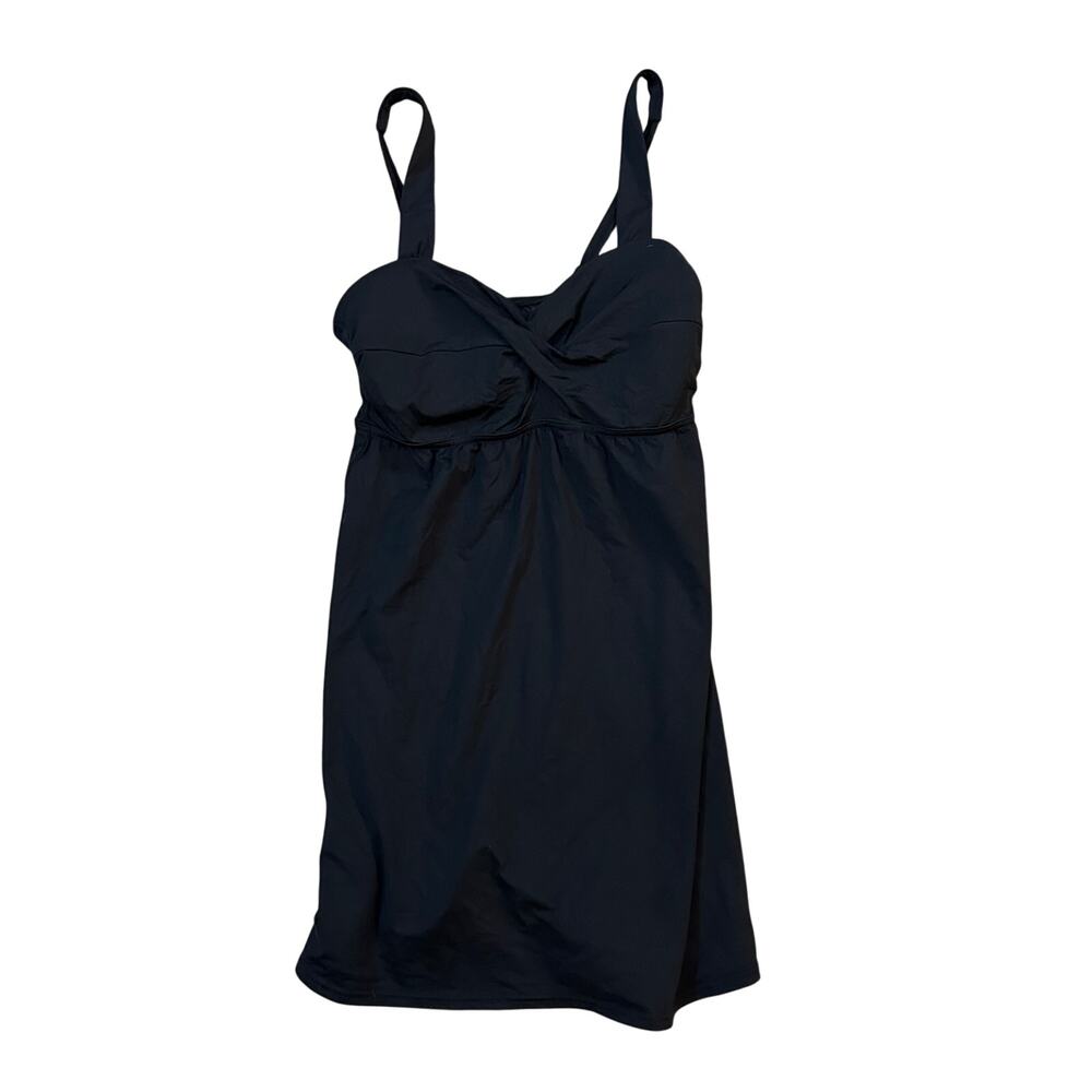 Lands End Dresskini Swim Dress Tankini Top Womens 6 Black Modest Beach Vacation